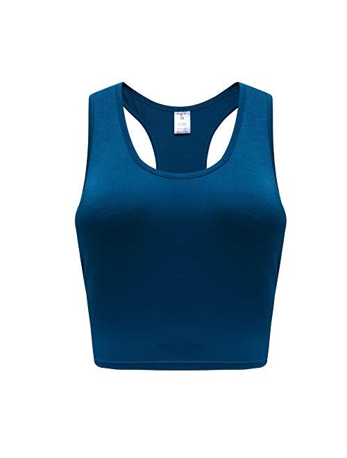 OThread & Co. Women's Basic Crop Tops Stretchy Casual Scoop Neck Racerback Sports Crop Tank Top