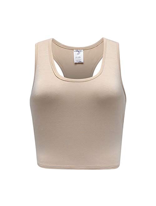 OThread & Co. Women's Basic Crop Tops Stretchy Casual Scoop Neck Racerback Sports Crop Tank Top