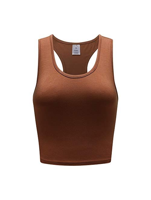 OThread & Co. Women's Basic Crop Tops Stretchy Casual Scoop Neck Racerback Sports Crop Tank Top