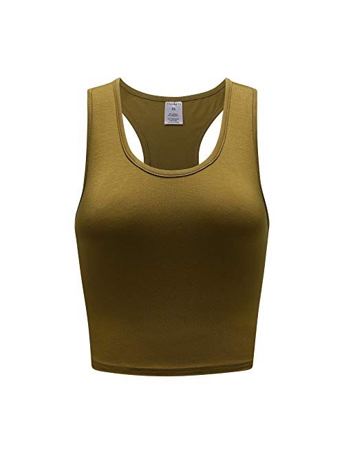 OThread & Co. Women's Basic Crop Tops Stretchy Casual Scoop Neck Racerback Sports Crop Tank Top