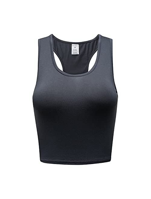 OThread & Co. Women's Basic Crop Tops Stretchy Casual Scoop Neck Racerback Sports Crop Tank Top