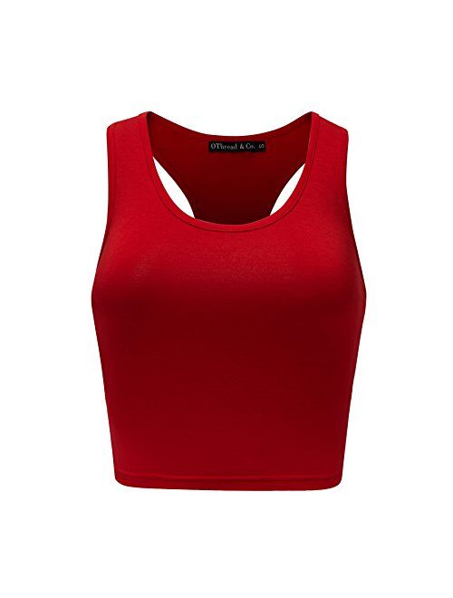 OThread & Co. Women's Basic Crop Tops Stretchy Casual Scoop Neck Racerback Sports Crop Tank Top