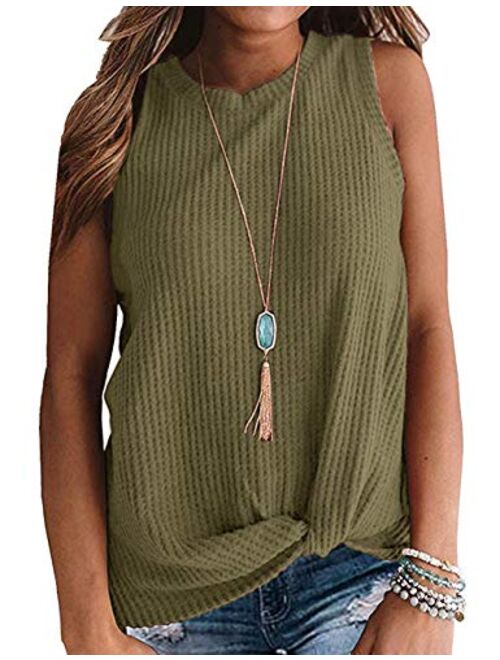 MISFAY Womens Casual Top Sleeveless Cute Twist Knot Waffle Knit Shirts Tops