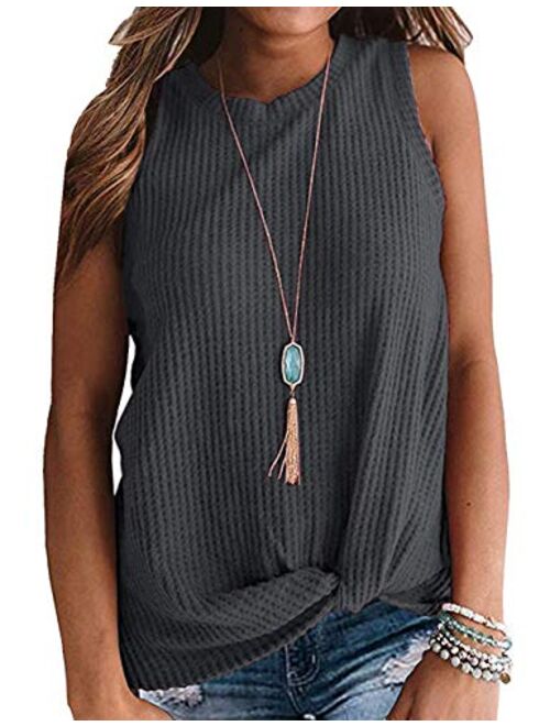 MISFAY Womens Casual Top Sleeveless Cute Twist Knot Waffle Knit Shirts Tops