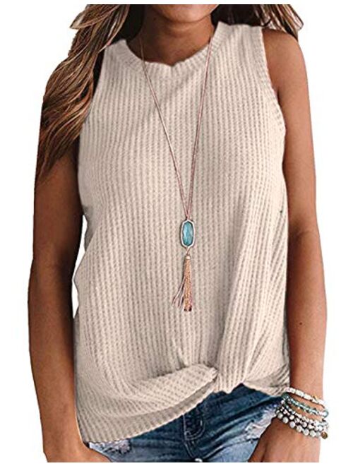 MISFAY Womens Casual Top Sleeveless Cute Twist Knot Waffle Knit Shirts Tops