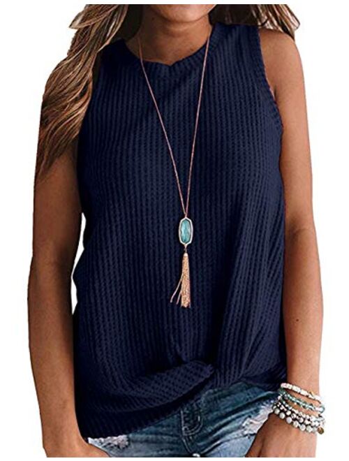 MISFAY Womens Casual Top Sleeveless Cute Twist Knot Waffle Knit Shirts Tops