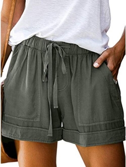 Govc Womens Drawstring Elastic Waist Casual Summer Loose Beach Shorts with Pockets