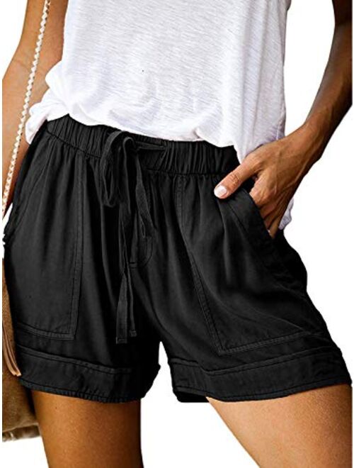 Govc Womens Drawstring Elastic Waist Casual Summer Loose Beach Shorts with Pockets