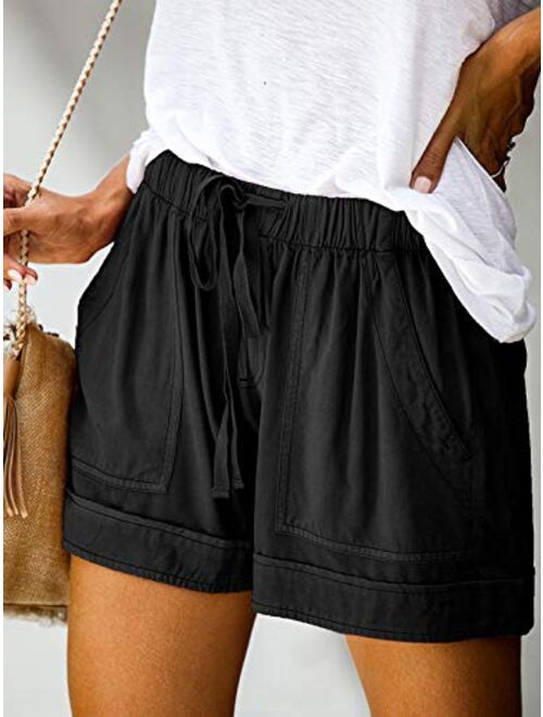 Govc Womens Drawstring Elastic Waist Casual Summer Loose Beach Shorts with Pockets