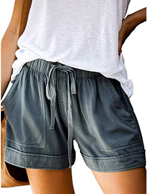 Govc Womens Drawstring Elastic Waist Casual Summer Loose Beach Shorts with Pockets