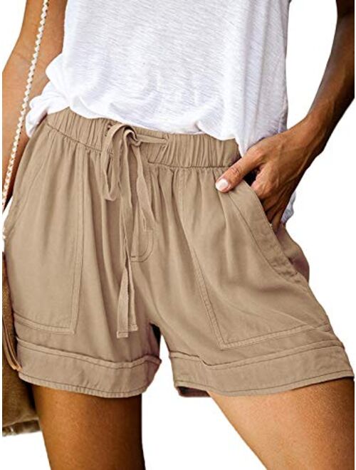 Govc Womens Drawstring Elastic Waist Casual Summer Loose Beach Shorts with Pockets