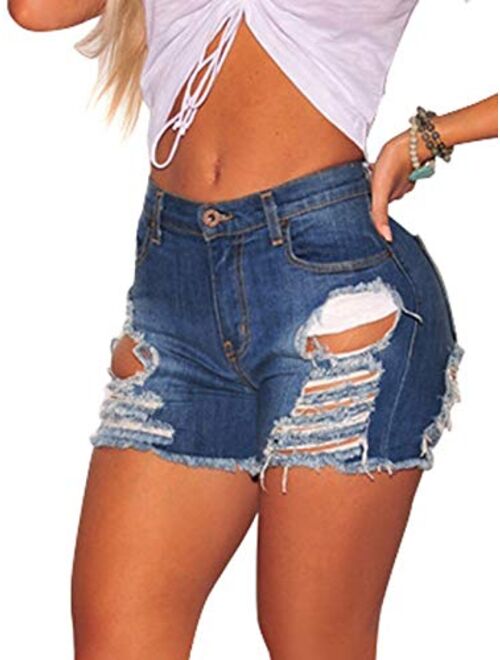 Govc Womens Jean Shorts Juniors High Rise Distressed Fray Hem Stretchy Denim Short Jeans