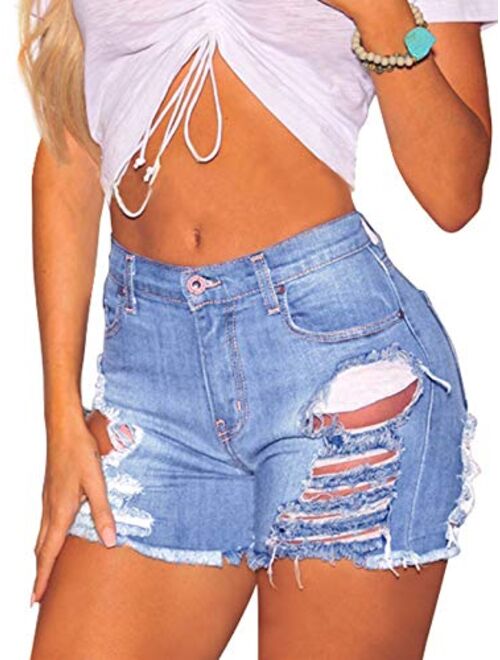 Govc Womens Jean Shorts Juniors High Rise Distressed Fray Hem Stretchy Denim Short Jeans