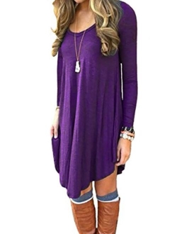 POSESHE Women's Long Sleeve Casual Loose T-Shirt Dress