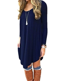 POSESHE Women's Long Sleeve Casual Loose T-Shirt Dress