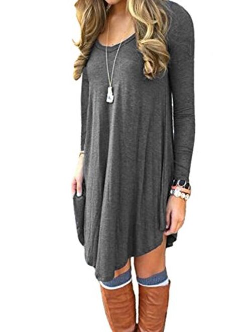 POSESHE Women's Long Sleeve Casual Loose T-Shirt Dress