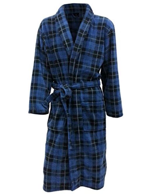 John Christian Men's Fleece Robe Blue Tartan