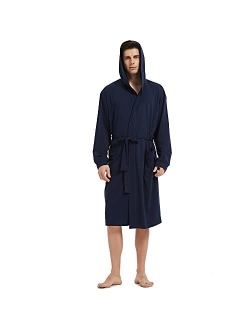 HOLOVE Mens Cotton Robe Plus Size Bathrobe Lightweight Spa Soft Sleepwear