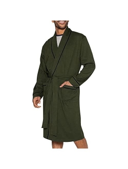 HOLOVE Mens Cotton Robe Plus Size Bathrobe Lightweight Spa Soft Sleepwear