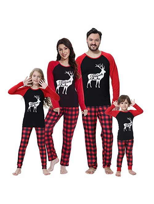 YIJIU Christmas Pajamas Cute Deer Print Long Sleeve Totem PJS Set