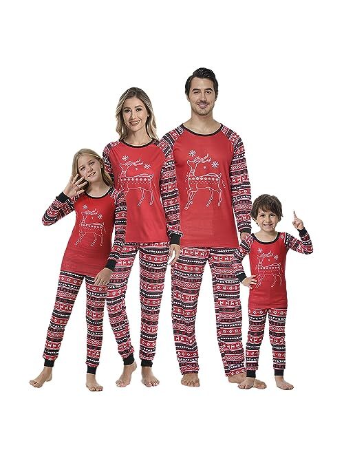 YIJIU Christmas Pajamas Cute Deer Print Long Sleeve Totem PJS Set