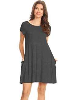 Simlu Casual T Shirt Dress for Women Flowy Tunic Dress with Pockets Reg and Plus Size