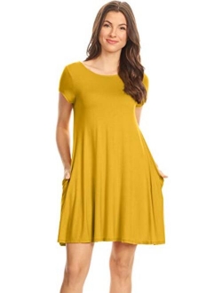 Simlu Casual T Shirt Dress for Women Flowy Tunic Dress with Pockets Reg and Plus Size