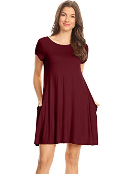 Simlu Casual T Shirt Dress for Women Flowy Tunic Dress with Pockets Reg and Plus Size