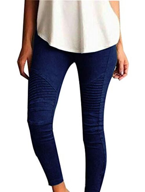 LINGMIN Women's Casaul Stretchy Pull-on Waist Skinny Solid Color Slim Leg Leggings Pants