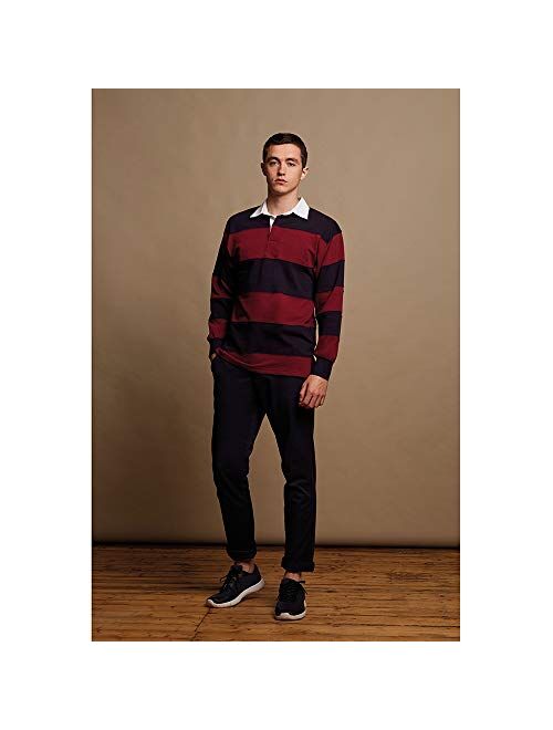 Front Row Sewn Striped Long Sleeve Regular Fit Rugby Shirt