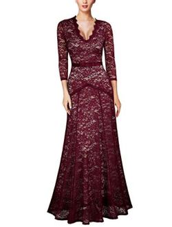 Women's Floral Lace 2/3 Sleeves Long Bridesmaid Maxi Dress
