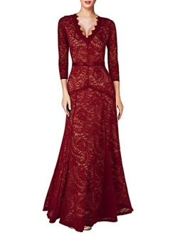 Women's Floral Lace 2/3 Sleeves Long Bridesmaid Maxi Dress