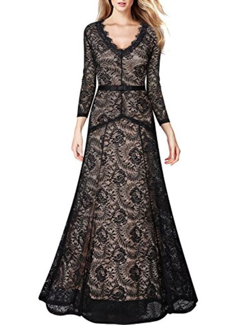 Miusol Women's Floral Lace 2/3 Sleeves Long Bridesmaid Maxi Dress