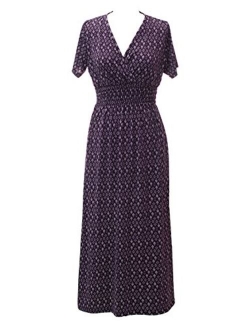 Plum Feathers Exotic Print Smocked Waist Maxi Dress Plus & Regular Sizes