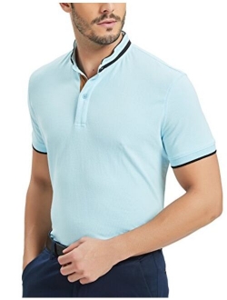 Navifalcon Mens Polo Shirt with Short & Long Sleeve Cotton Pique