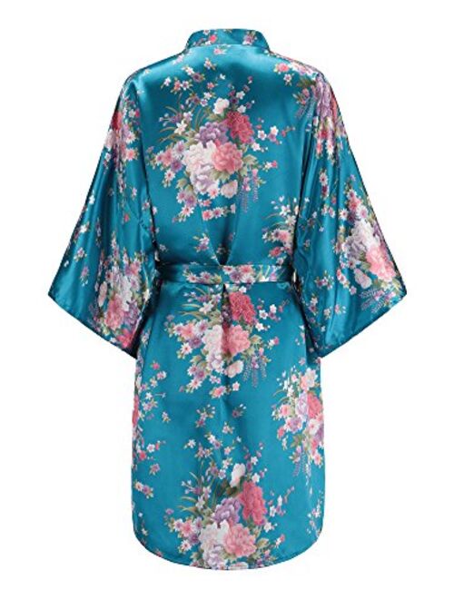 EPLAZA Women Floral Satin Robe Bridal Dressing Gown Wedding Bride Bridesmaid Kimono Sleepwear