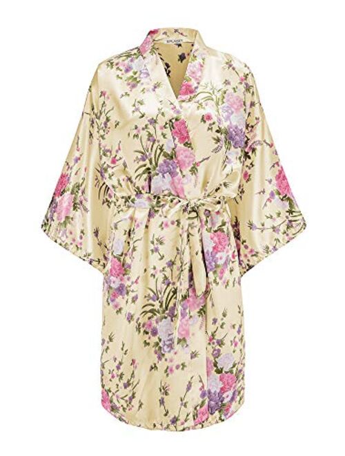 EPLAZA Women Floral Satin Robe Bridal Dressing Gown Wedding Bride Bridesmaid Kimono Sleepwear