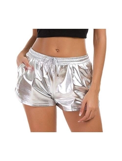 Taydey Women's Yoga Hot Shorts Shiny Metallic Pants with Elastic Drawstring