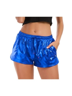 Taydey Women's Yoga Hot Shorts Shiny Metallic Pants with Elastic Drawstring