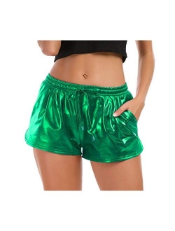 Taydey Women's Yoga Hot Shorts Shiny Metallic Pants with Elastic Drawstring