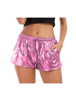 Taydey Women's Yoga Hot Shorts Shiny Metallic Pants with Elastic Drawstring