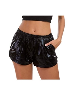 Taydey Women's Yoga Hot Shorts Shiny Metallic Pants with Elastic Drawstring