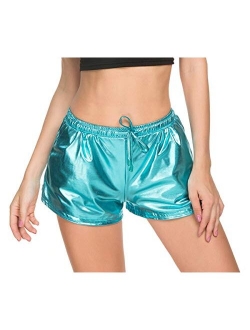 Taydey Women's Yoga Hot Shorts Shiny Metallic Pants with Elastic Drawstring