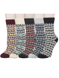 Pack of 5 Womens Winter Socks Warm Thick Knit Wool Soft Vintage Casual Crew Socks Gifts