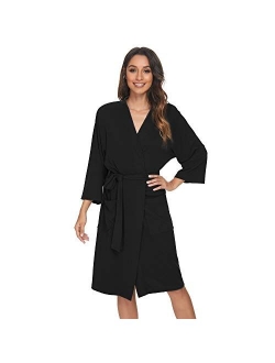 U2SKIIN Womens Cotton Robes, Lightweight Robes, 3/4 Sleeves Knit Bathrobe Soft Sleepwear