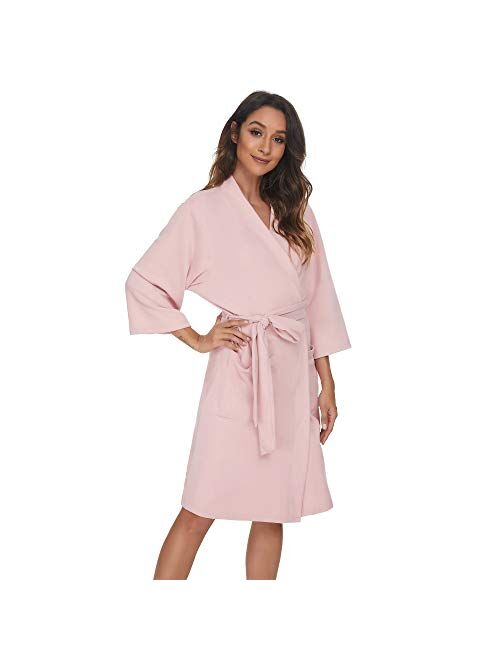 U2SKIIN Womens Cotton Robes, Lightweight Robes, 3/4 Sleeves Knit Bathrobe Soft Sleepwear