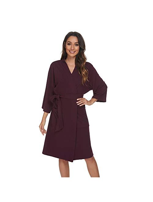 U2SKIIN Womens Cotton Robes, Lightweight Robes, 3/4 Sleeves Knit Bathrobe Soft Sleepwear