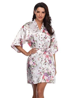 Women's Floral Bride Bridesmaids Robe Satin Wedding Kimono Bridal Dressing Gown Sleepwear