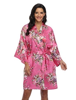 Women's Floral Bride Bridesmaids Robe Satin Wedding Kimono Bridal Dressing Gown Sleepwear