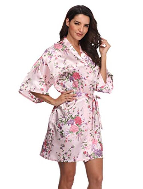 Women's Floral Bride Bridesmaids Robe Satin Wedding Kimono Bridal Dressing Gown Sleepwear